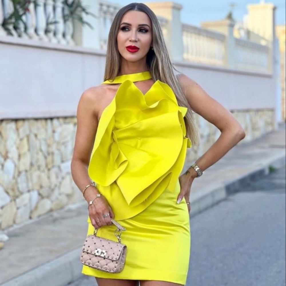 ZARA Lemon Yellow Limited Edition Ruffle Voluminous Mini Dress - Picture 14 of 17